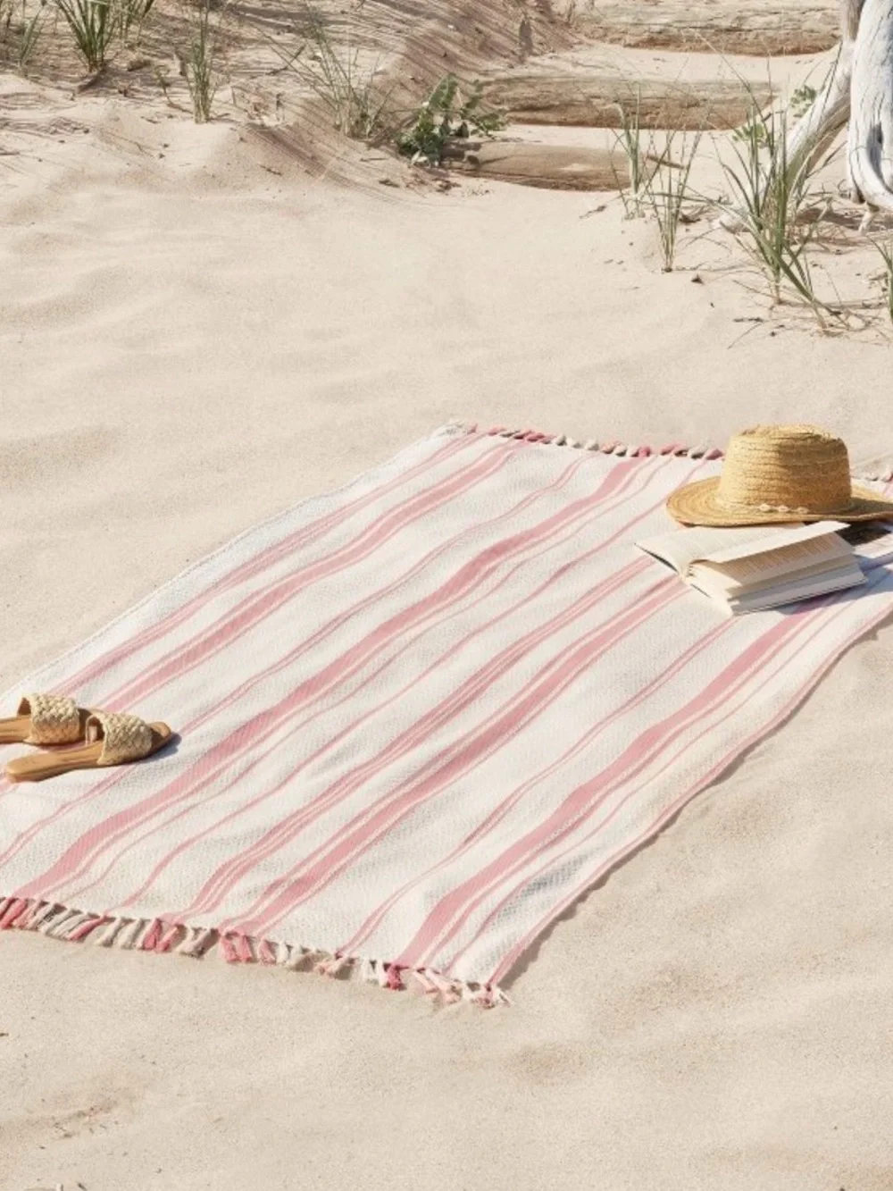 40”x72” oversized Threshold Pink and White Striped Beach Towel